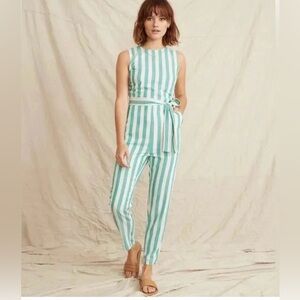 Marine Layer Green and White Striped Eloise Jumpsuit